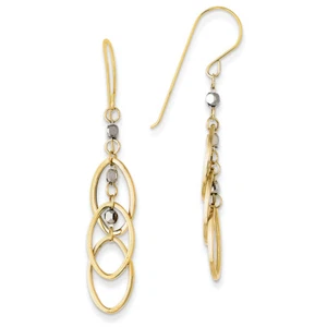 14k Two-tone Gold Oval & Bead Dangle Earrings TL471 - Picture 1 of 1