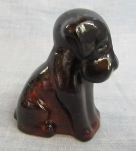 VINTAGE DEGENHART GLASS POOCHE DOG PERSIMMON TWO MARKS RARE - Picture 1 of 5