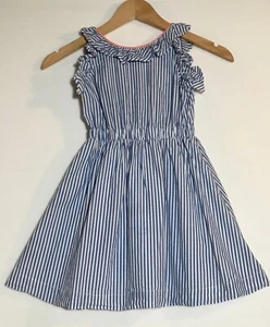 J. Crew Crewcuts Ruffle Dress Girls 6 Shirting Stripe Blue White Summer Nautical - Picture 1 of 8