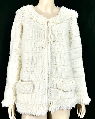 Vintage 70s Mod Hippy White Fringe Machine Wash Wool Sweater Jacket Equador M/L - Image 1 of 4