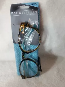 MAGNIVISION BY FOSTER GRANT +2.00 READING GLASSES WITH CASE TORTOISE - Picture 1 of 3