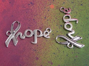 10 Hope Ribbon Awareness Breast Cancer Survivor Charm Connector Charms Pendants - Picture 1 of 5