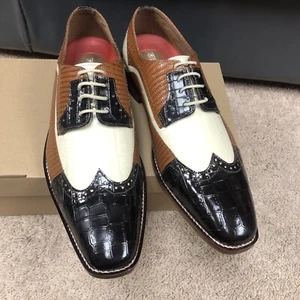 Zapatos de cuero con cordones y punta de ala Stacy Adams Gallinari marrón multi 25660-249 10 - Imagen 1 de 8