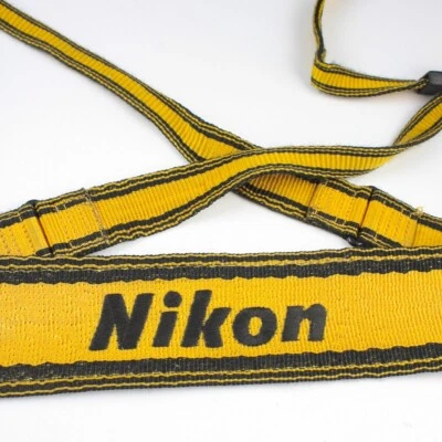 Nikon - 2" Wide Yellow/Black - Nylon/Faux Leather - Camera Strap - Vintage 80's - Image 1 of 4