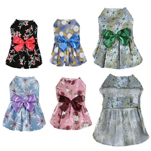 Dog Pet Dress Party Princess Dresses Floral Print Clothes Travel Skirt Bowknot - Picture 1 of 20