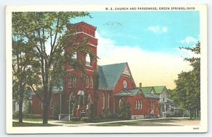 Postal M.E. Iglesia y rectoría Green Springs Ohio - Imagen 1 de 2