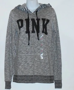 Victoria's Secret VS Pink French Terry Full Zip Marled Zebra Trim Logo Hoodie XS - Picture 1 of 2