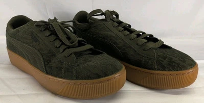 彪马女式 Vikky 厚底鞋运动鞋 8.5 码绿色棕褐色 — 第 1/4 张图片