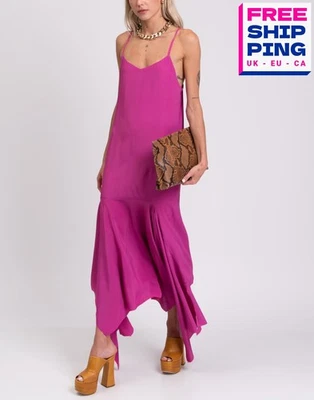 RRP €340 SOLACE LONDON Asymmetric Hem Dress Size UK 8 Silk Blend Pink Draped - Image 1 of 4