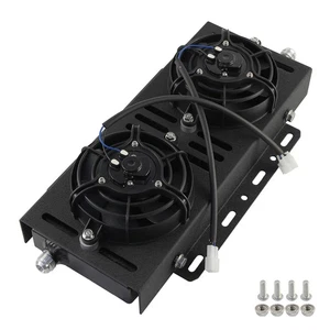 14.5"x 5.5" x 1.58" Core Crossflow Bar & Plate Oil Cooler w/ Dual 12 Volt Fans - Picture 1 of 8