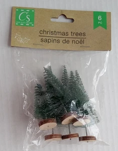 NEW! 6 PC FLOCKED GREEN SISAL 3 1/2" TREE VILLAGE CHRISTMAS DECOR - Picture 1 of 7