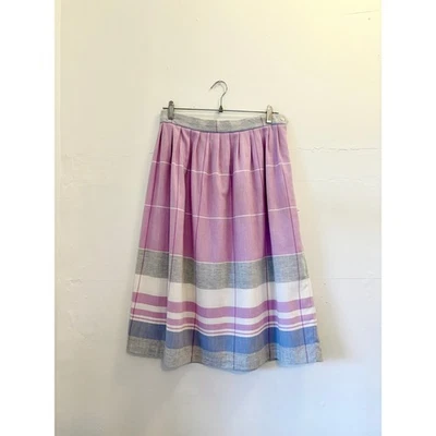 Vintage 90s Pink Gray White Plaid Pleated Midi Skirt— Size Medium - Image 1 of 4