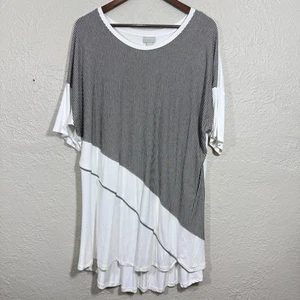 Zim & Zoe Tunika Top 20 asymmetrisch Streifeneinsatz Kontrastsaum künstlerisch Lagenlook - Bild 1 von 10