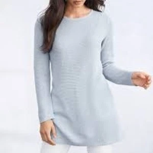 Eileen Fisher Light Blue Organic Linen Cotton Tunic Sweater Knit Pullover SZ LG - Picture 1 of 5