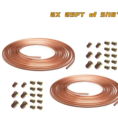 2 x Kit de tubería de línea de freno de níquel de cobre 3/16 OD 25 PIES rollo de bobina montaje de todos los tamaños Foto 1 de 4