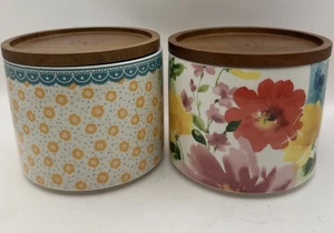 SET of 2 Pioneer Woman Breezy Blossom Stacking Stonewear Canister w/ Lid Floral - Picture 1 of 20