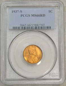 1937-S Lincoln centesimo di grano PCGS MS66RD rosso brillante super lucentezza PPQ #D177 - Foto 1 di 4