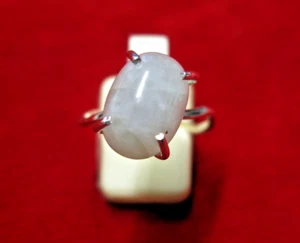 Natural Icy Jadeite Jade Ring – Type A – 925 Sterling Silver – Size 8 - Picture 1 of 7