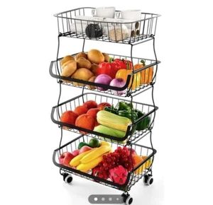 Fruit Vegetable Storage Basket, 4 Tier Stackable Metal Wire 4 Tier-black - Picture 1 of 5
