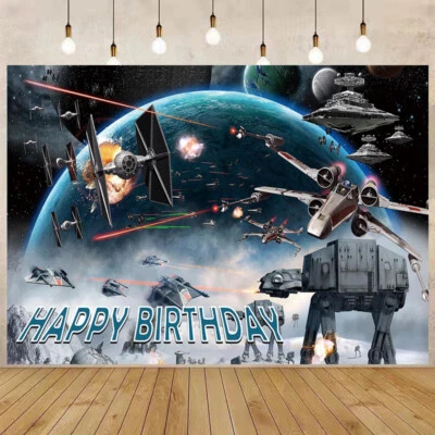Niños Star Wars Feliz Cumpleaños Telón de Fondo Fiesta Fondo Banner Foto Decoración Foto 1 de 4