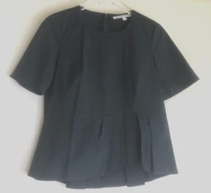 Veronica Beard Sz 10 Cotton Black Crew Neck Zip Back Pleated Peplum Blouse Top - Picture 1 of 9