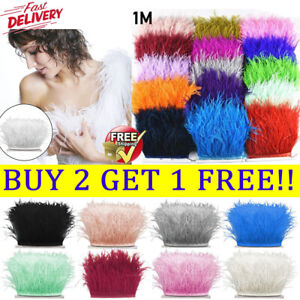 35 Colours 1M Quality Ostrich Feather Fringe Trim For Millinery Hat Craft Dress