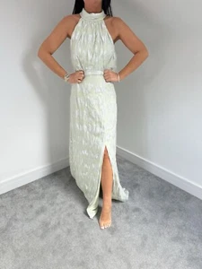 LIPSY SIZE 12 DRESS LUREX METALLIC SAGE GREEN HALTERNECK MAXI NEW WITH TAGS - Picture 1 of 6