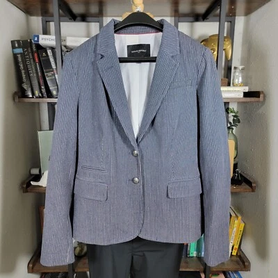 Women's Banana Republic Sport Coat Blazer Navy Blue Striped Cotton Blend Size 10 - Image 1 of 4