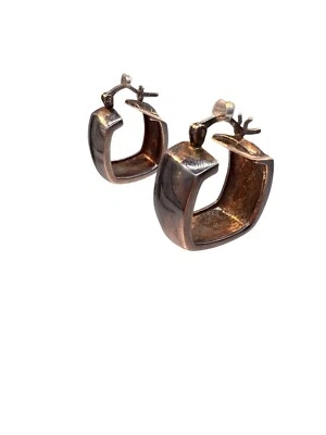 Designer Fine Silver .999 Wide Domed Square Shaped Hoop Earrings 3/4” 11 Grams 9 - Image 1 of 4