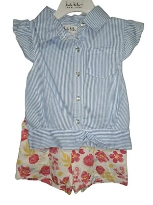 Conjunto corto Nicole Miller New York 2 piezas azul top multicolor pantalones cortos niñas 100 % algodón Foto 1 de 4