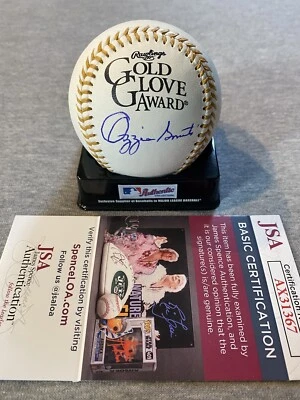 CARDINALS OZZIE SMITH AUTOGRAPH RAWLINGS GOLD GLOVE BASEBALL JSA AX31367 - Image 1 of 2