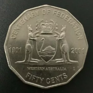 Circulated Australian 50c Fifty cent coin💰2001💰WESTERN AUSTRALIA - WA 💰Rare - Bild 1 von 2