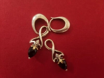 Pendientes de aro de ónix de plata esterlina Ann King RARO con dijes extraíbles Foto 1 de 2