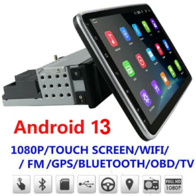 Single 1 DIN Rotatable 10.1'' Android 13 Touch Screen Car Stereo Radio GPS Wifi - Image 1 of 4