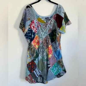 Bohemian Patchwork Blouse Advanced Apparel 2XL Hippy Hippie Shirt With Pockets - Picture 1 of 12