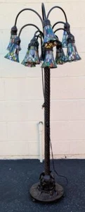 Amazing Cast Iron Art Nouveau 12 Light Floor Lamp – Stained Glass Tulip Shades - Picture 1 of 18