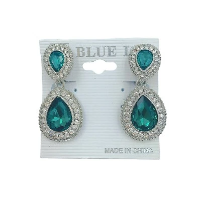 Pendientes colgantes de cristal lágrima de 2 niveles con clip - 7 colores (0,75 x 1,5 pulgadas) Foto 1 de 4