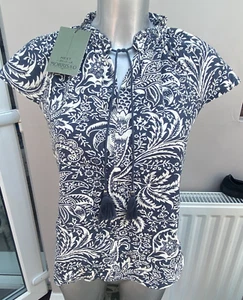 Next Ladies Size 8 Floral Top Linen Mix Blouse Capped Sleeves Morris & Co BNWTS - Picture 1 of 7