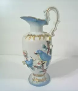 Capodimonte Stil Porzellan Vase handbemalt Blumen & Vögel mit Henkel Vintage - Bild 1 von 7