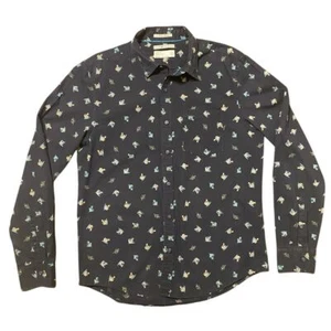Cactus Long Sleeve Button Down Shirt Large Navy Blue Slim Fit Fishing Hook Bait - Picture 1 of 8