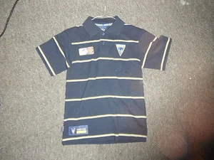 Warrington Wolves Damas S6 Azul, Blanco y Amarillo Líneas Rugby Liga Polo - Imagen 1 de 1