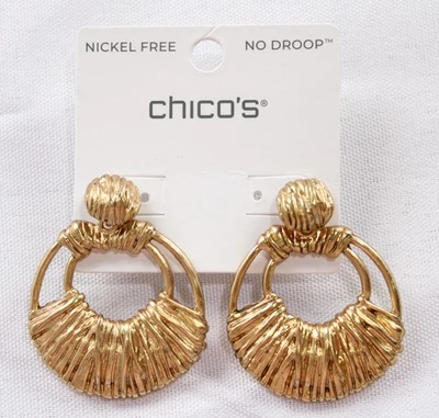 Pendientes de puerta Chico para mujer sin caída SV3 tono dorado 1,75" de longitud Foto 1 de 4
