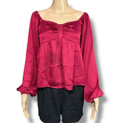 Blusa Davi & Dani Feminina Cetim Blusa Top Manga Quadrada Manga Balão Vermelha - Imagem 1 de 4