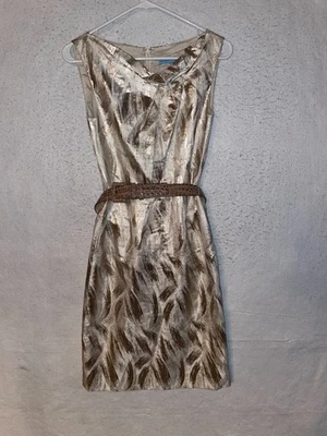 Vestido midi ANTONIO MELANI para mujer talla 0 roscado dorado sin mangas con cinturón metálico Foto 1 de 4