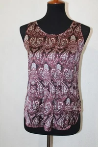 Canotta smanicata leggera Ann Taylor Petite taglia XSP rosso vino paisley - Foto 1 di 6