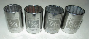 4 Craftsman USA Etched Sockets 1/2" Drive 12 Point SAE 3/4" 13/16" 7/8" 15/16" - Picture 1 of 8