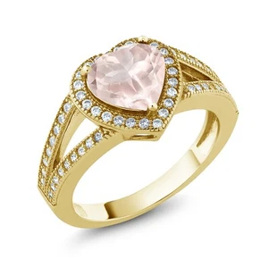 18K Yellow Gold Plated Silver Ring Heart Shape Rose Quartz and Moissanite (2.05 - Picture 1 of 4