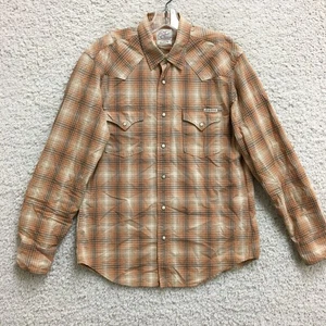 Lucky Brand Button Up Shirt Medium Adult Brown Plaid Pearl Snap Western Mens M - Picture 1 of 9