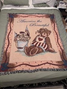 America The Beautiful Throw Coperta Cuore Americana Arazzo Orsacchiotto 54x44 - Foto 1 di 9