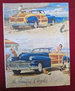 Vintage Chrysler “Woodie Wagons at the Beach” Advertisement – Original 1957 - Imagen 1 de 4